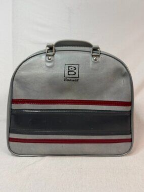 Brunswick Bowling Ball Bag Gray Vinyl Retro Single Case W Metal Rack 70s Vintage